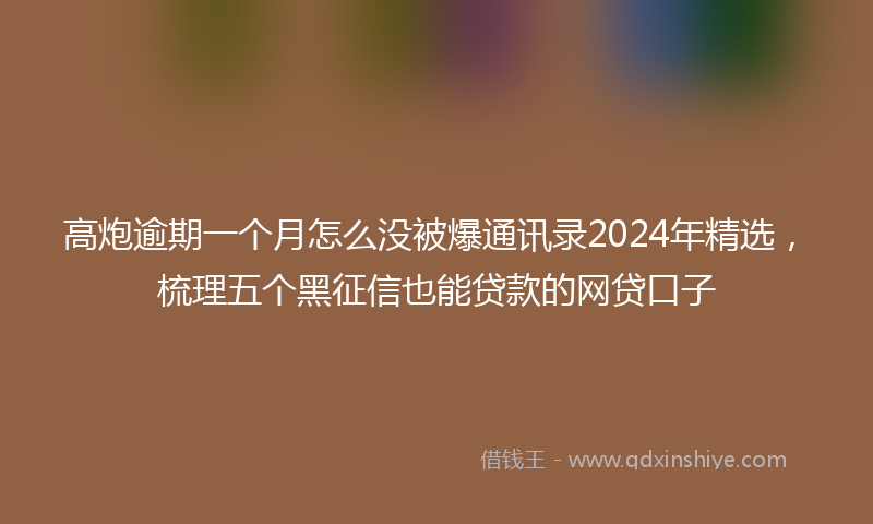 高炮逾期一个月怎么没被爆通讯录2024年精选，梳理五个黑征信也能贷款的网贷口子