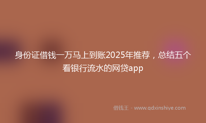 身份证借钱一万马上到账2025年推荐，总结五个看银行流水的网贷app