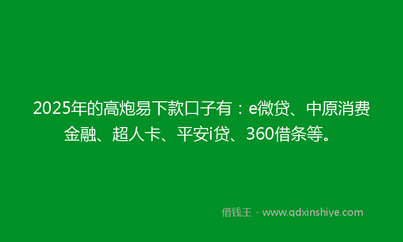 2025年的高炮易下款口子有：e微贷、中原消费金融、超人卡、平安i贷、360借条等。