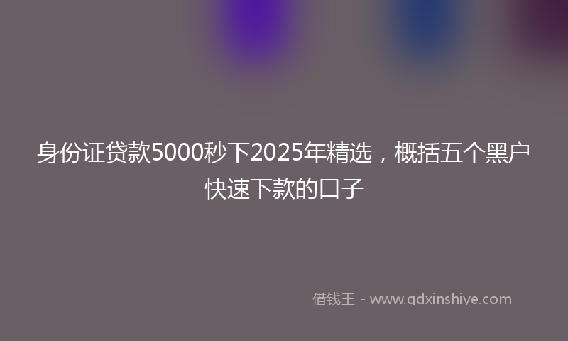 身份证贷款5000秒下2025年精选，概括五个黑户快速下款的口子