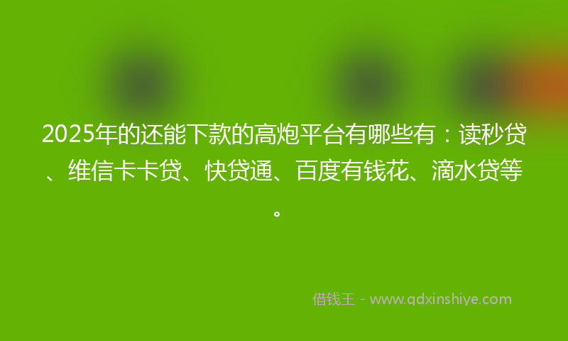2025年的还能下款的高炮平台有哪些有：读秒贷、维信卡卡贷、快贷通、百度有钱花、滴水贷等。