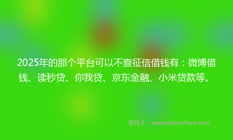 2025年的那个平台可以不查征信借钱有：微博借钱、读秒贷、你我贷、京东金融、小米贷款等。