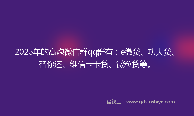 2025年的高炮微信群qq群有：e微贷、功夫贷、替你还、维信卡卡贷、微粒贷等。