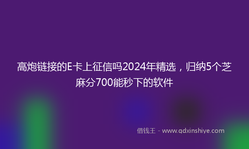 高炮链接的E卡上征信吗2024年精选，归纳5个芝麻分700能秒下的软件