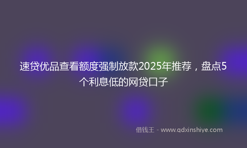 速贷优品查看额度强制放款2025年推荐，盘点5个利息低的网贷口子