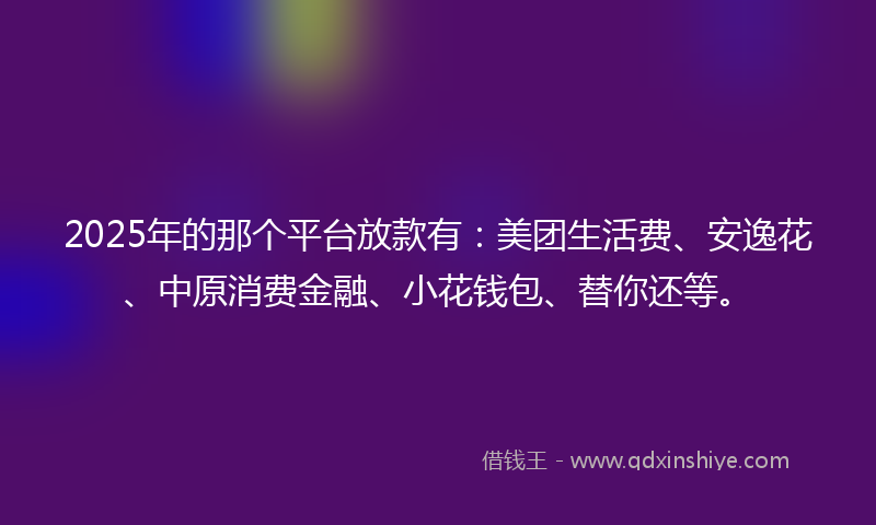 2025年的那个平台放款有：美团生活费、安逸花、中原消费金融、小花钱包、替你还等。