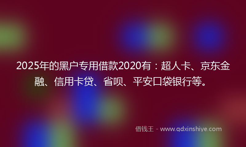 2025年的黑户专用借款2020有：超人卡、京东金融、信用卡贷、省呗、平安口袋银行等。