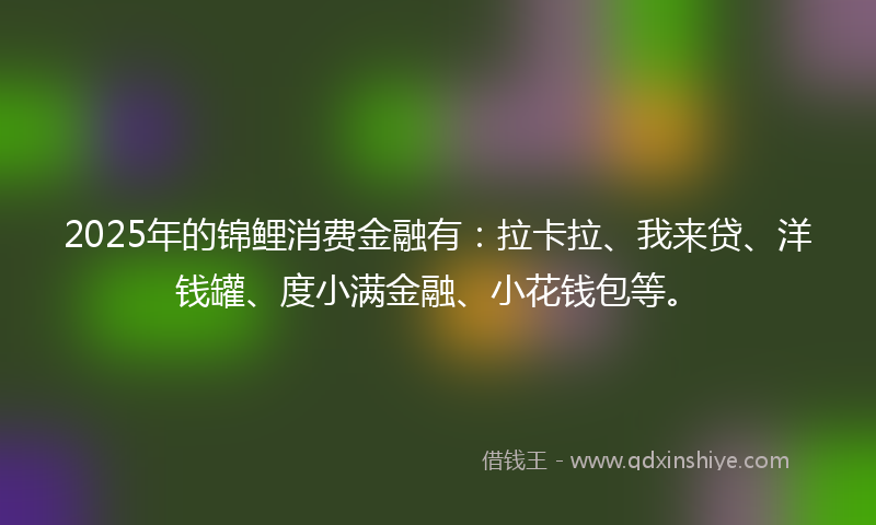 2025年的锦鲤消费金融有：拉卡拉、我来贷、洋钱罐、度小满金融、小花钱包等。