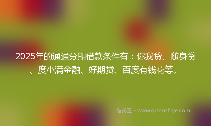2025年的通通分期借款条件有：你我贷、随身贷、度小满金融、好期贷、百度有钱花等。