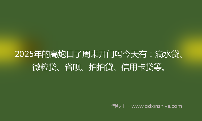 2025年的高炮口子周末开门吗今天有：滴水贷、微粒贷、省呗、拍拍贷、信用卡贷等。