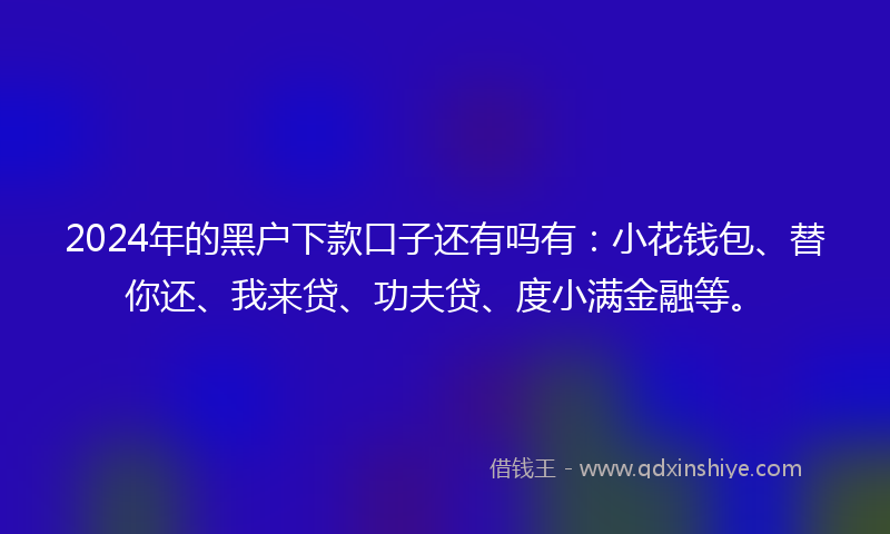 2024年的黑户下款口子还有吗有：小花钱包、替你还、我来贷、功夫贷、度小满金融等。