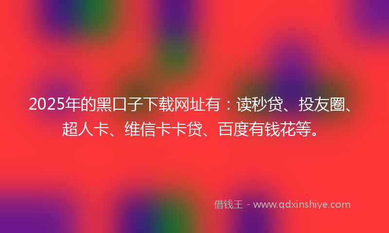 2025年的黑口子下载网址有：读秒贷、投友圈、超人卡、维信卡卡贷、百度有钱花等。