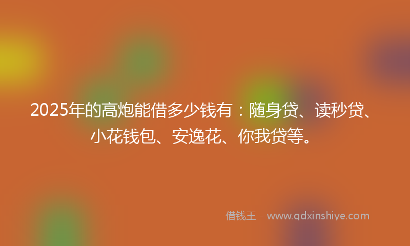 2025年的高炮能借多少钱有：随身贷、读秒贷、小花钱包、安逸花、你我贷等。