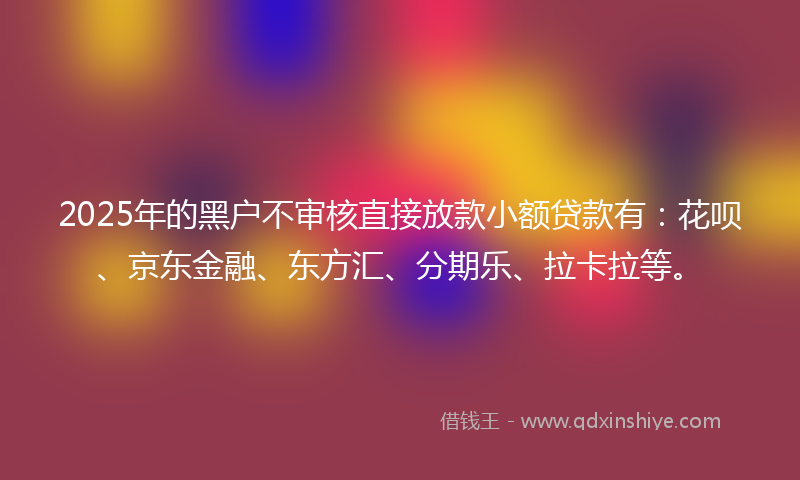 2025年的黑户不审核直接放款小额贷款有：花呗、京东金融、东方汇、分期乐、拉卡拉等。