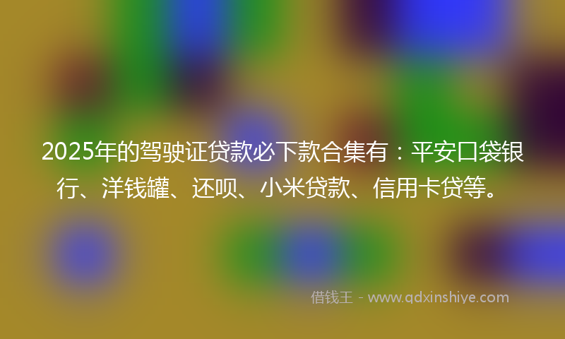 2025年的驾驶证贷款必下款合集有：平安口袋银行、洋钱罐、还呗、小米贷款、信用卡贷等。