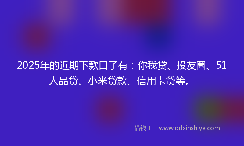2025年的近期下款口子有：你我贷、投友圈、51人品贷、小米贷款、信用卡贷等。