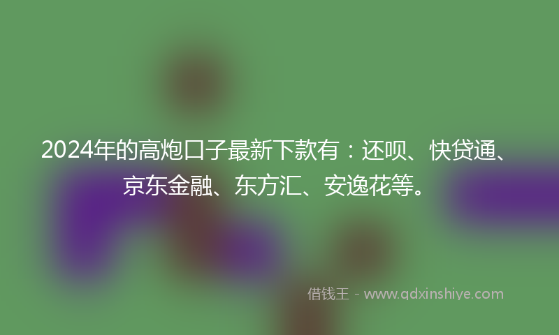 2024年的高炮口子最新下款有：还呗、快贷通、京东金融、东方汇、安逸花等。