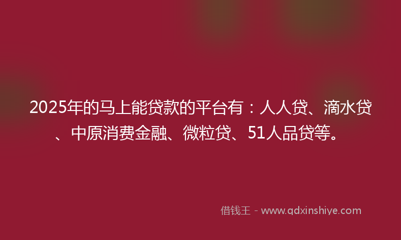 2025年的马上能贷款的平台有：人人贷、滴水贷、中原消费金融、微粒贷、51人品贷等。