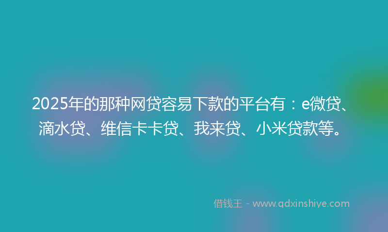 2025年的那种网贷容易下款的平台有：e微贷、滴水贷、维信卡卡贷、我来贷、小米贷款等。