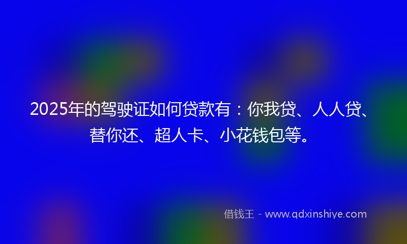 2025年的驾驶证如何贷款有：你我贷、人人贷、替你还、超人卡、小花钱包等。