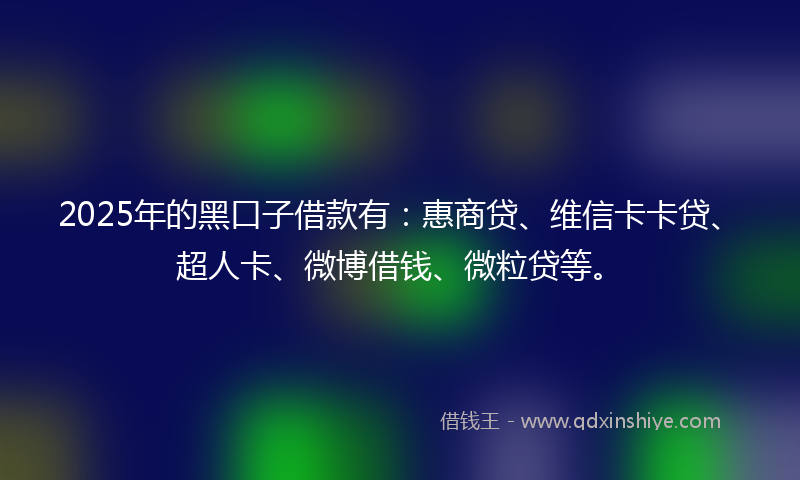 2025年的黑口子借款有：惠商贷、维信卡卡贷、超人卡、微博借钱、微粒贷等。