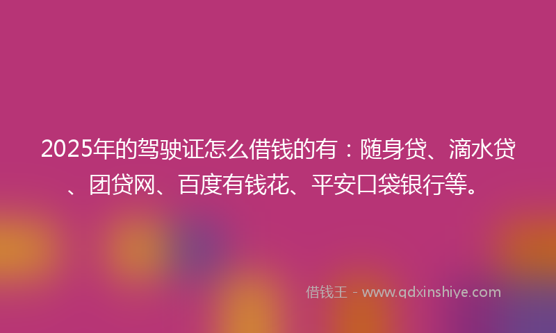 2025年的驾驶证怎么借钱的有：随身贷、滴水贷、团贷网、百度有钱花、平安口袋银行等。