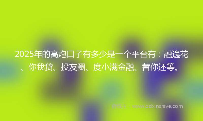2025年的高炮口子有多少是一个平台有：融逸花、你我贷、投友圈、度小满金融、替你还等。