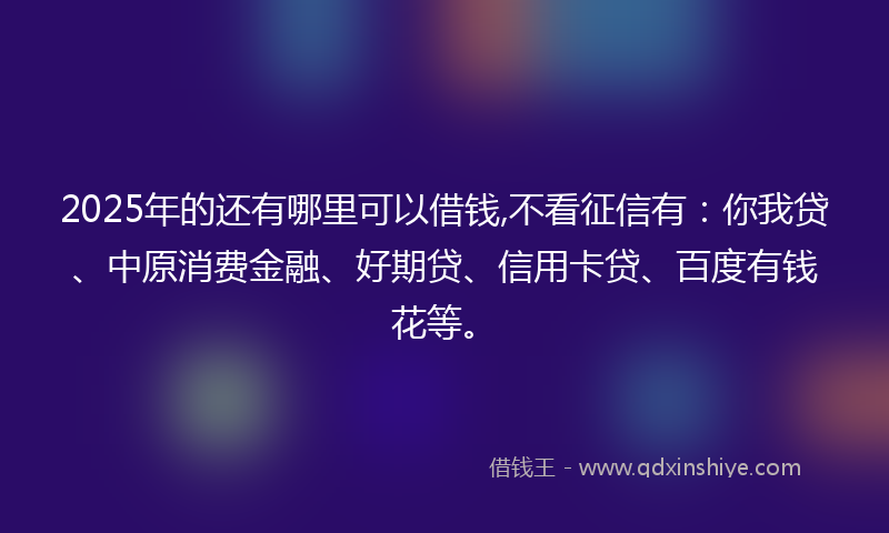 2025年的还有哪里可以借钱,不看征信有：你我贷、中原消费金融、好期贷、信用卡贷、百度有钱花等。
