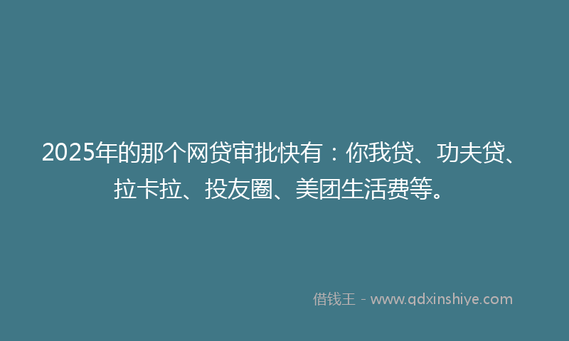 2025年的那个网贷审批快有：你我贷、功夫贷、拉卡拉、投友圈、美团生活费等。