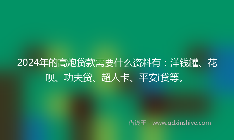 2024年的高炮贷款需要什么资料有：洋钱罐、花呗、功夫贷、超人卡、平安i贷等。