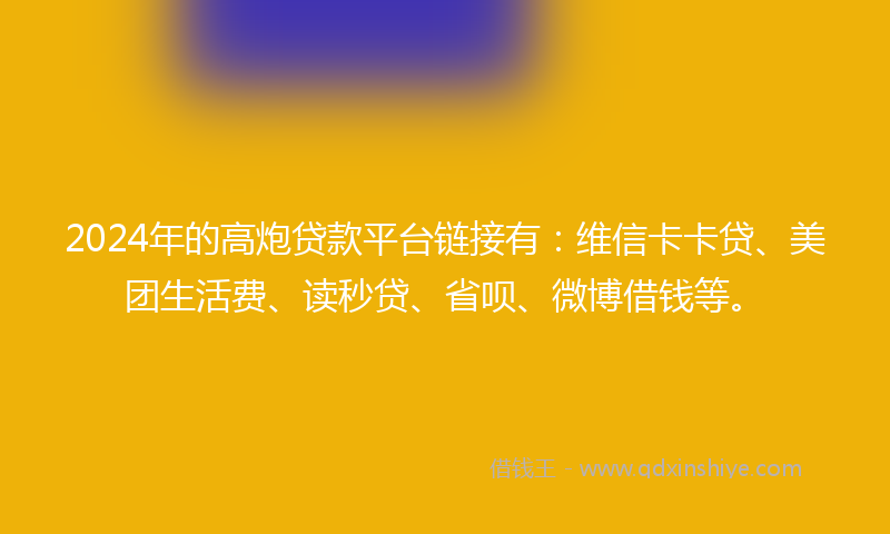 2024年的高炮贷款平台链接有：维信卡卡贷、美团生活费、读秒贷、省呗、微博借钱等。