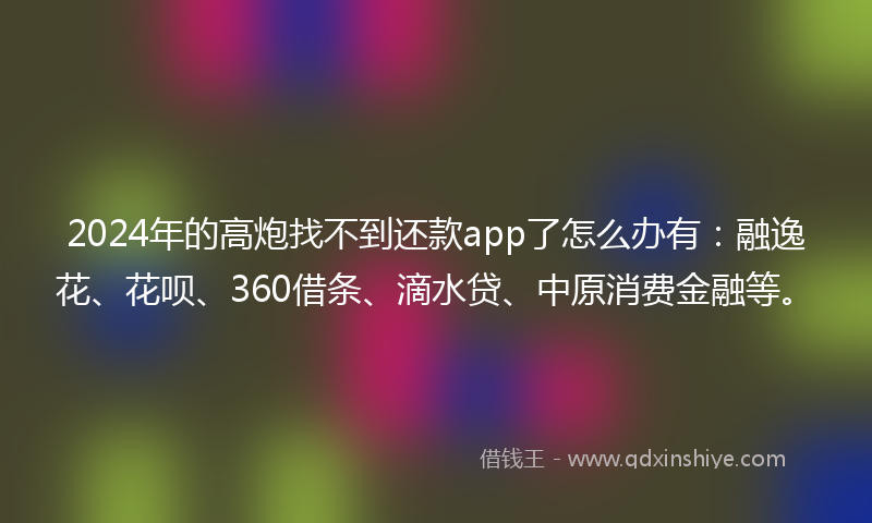 2024年的高炮找不到还款app了怎么办有：融逸花、花呗、360借条、滴水贷、中原消费金融等。