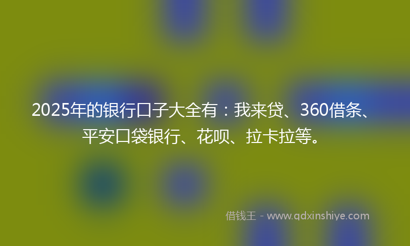 2025年的银行口子大全有：我来贷、360借条、平安口袋银行、花呗、拉卡拉等。