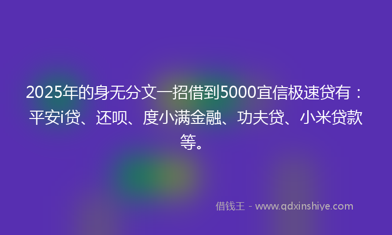 2025年的身无分文一招借到5000宜信极速贷有：平安i贷、还呗、度小满金融、功夫贷、小米贷款等。
