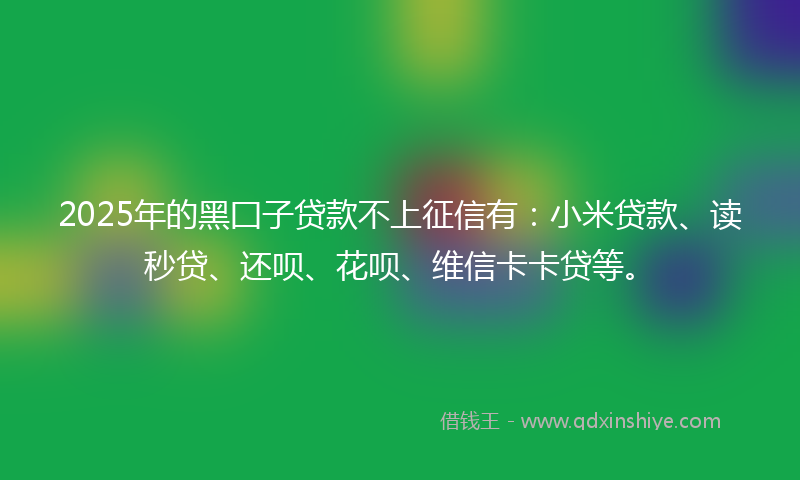 2025年的黑囗子贷款不上征信有：小米贷款、读秒贷、还呗、花呗、维信卡卡贷等。