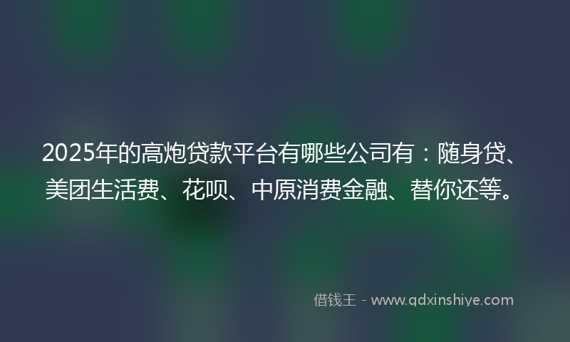 2025年的高炮贷款平台有哪些公司有：随身贷、美团生活费、花呗、中原消费金融、替你还等。