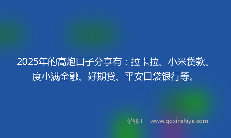 2025年的高炮口子分享有：拉卡拉、小米贷款、度小满金融、好期贷、平安口袋银行等。