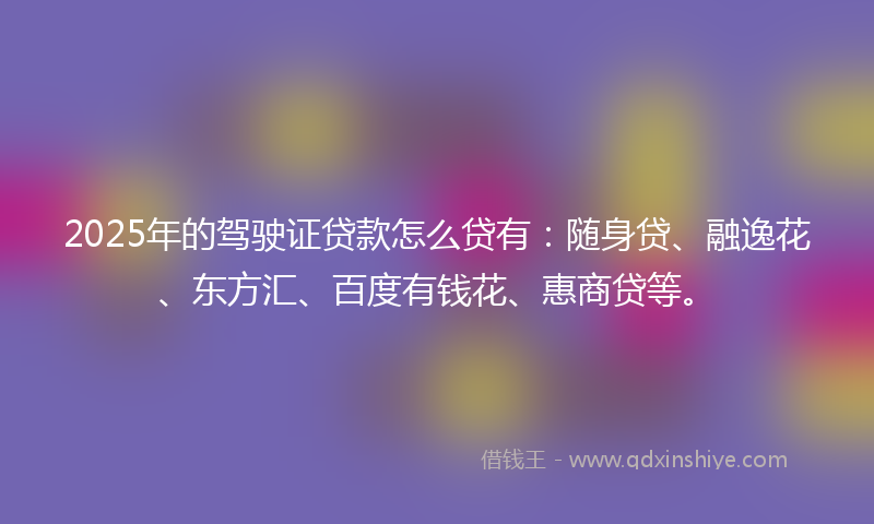 2025年的驾驶证贷款怎么贷有：随身贷、融逸花、东方汇、百度有钱花、惠商贷等。
