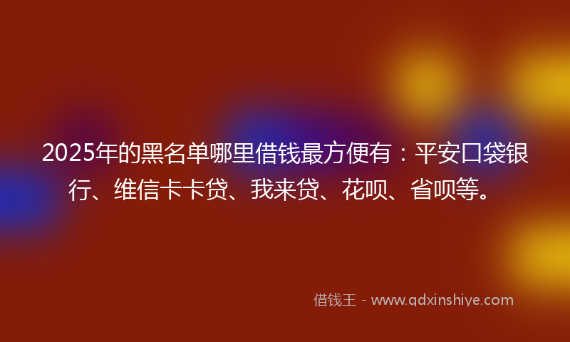 2025年的黑名单哪里借钱最方便有：平安口袋银行、维信卡卡贷、我来贷、花呗、省呗等。