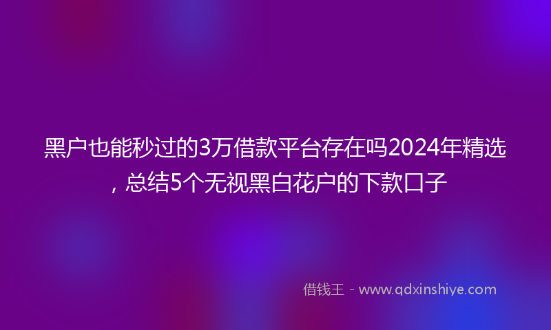 黑户也能秒过的3万借款平台存在吗2024年精选，总结5个无视黑白花户的下款口子