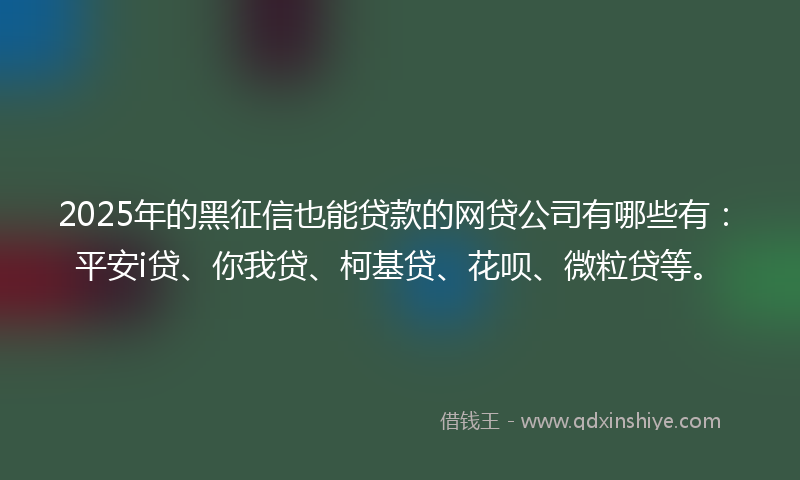 2025年的黑征信也能贷款的网贷公司有哪些有：平安i贷、你我贷、柯基贷、花呗、微粒贷等。