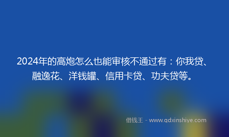 2024年的高炮怎么也能审核不通过有：你我贷、融逸花、洋钱罐、信用卡贷、功夫贷等。