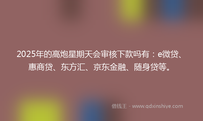 2025年的高炮星期天会审核下款吗有:e微贷、惠商贷、东方汇、京东金融、随身贷等。