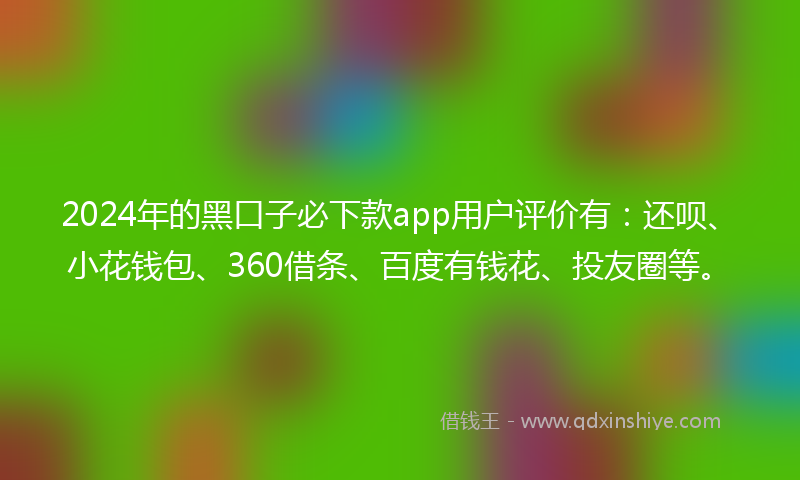 2024年的黑口子必下款app用户评价有：还呗、小花钱包、360借条、百度有钱花、投友圈等。
