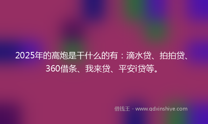 2025年的高炮是干什么的有：滴水贷、拍拍贷、360借条、我来贷、平安i贷等。