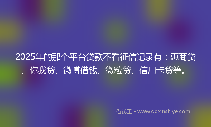 2025年的那个平台贷款不看征信记录有：惠商贷、你我贷、微博借钱、微粒贷、信用卡贷等。