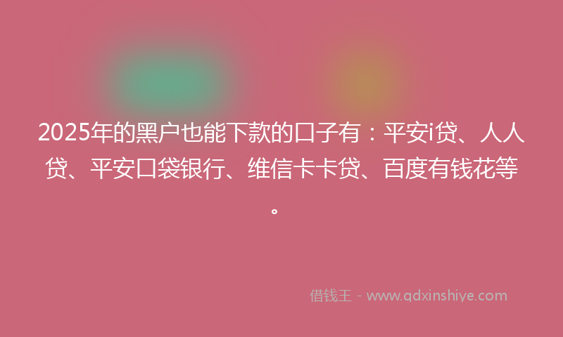 2025年的黑户也能下款的口子有：平安i贷、人人贷、平安口袋银行、维信卡卡贷、百度有钱花等。