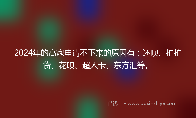 2024年的高炮申请不下来的原因有：还呗、拍拍贷、花呗、超人卡、东方汇等。