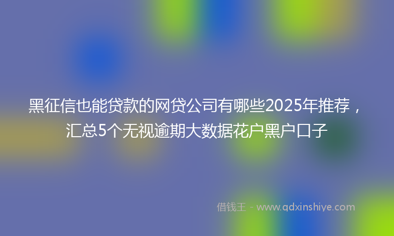 黑征信也能贷款的网贷公司有哪些2025年推荐，汇总5个无视逾期大数据花户黑户口子
