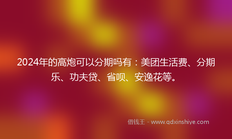 2024年的高炮可以分期吗有：美团生活费、分期乐、功夫贷、省呗、安逸花等。